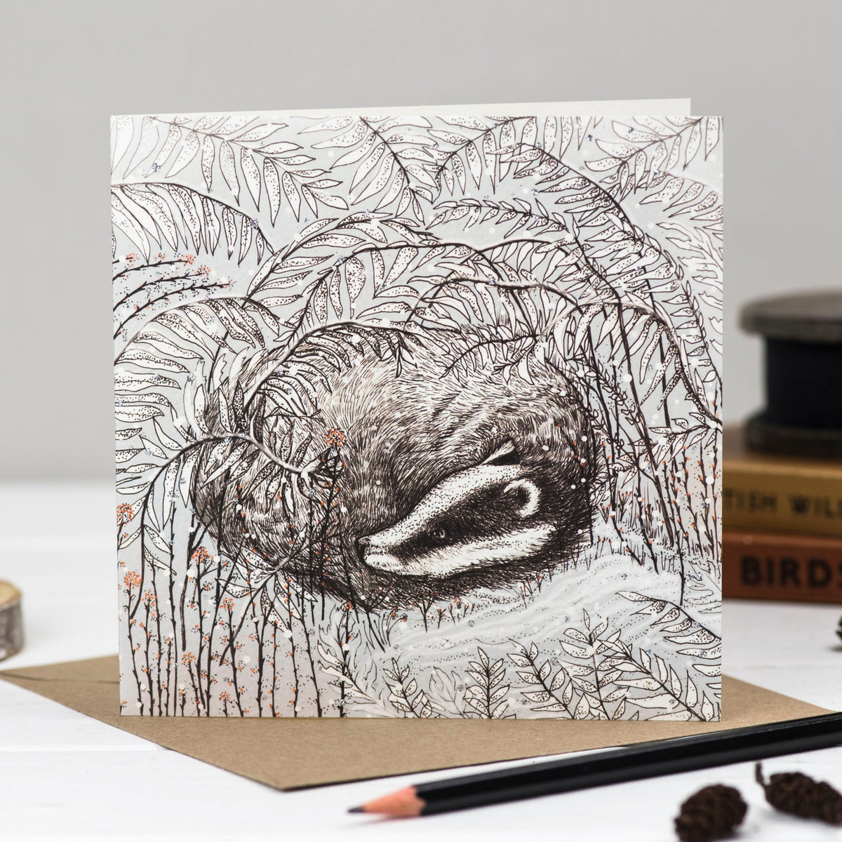Badger Hand Drawn Wildlife Art Blank Greeting Card