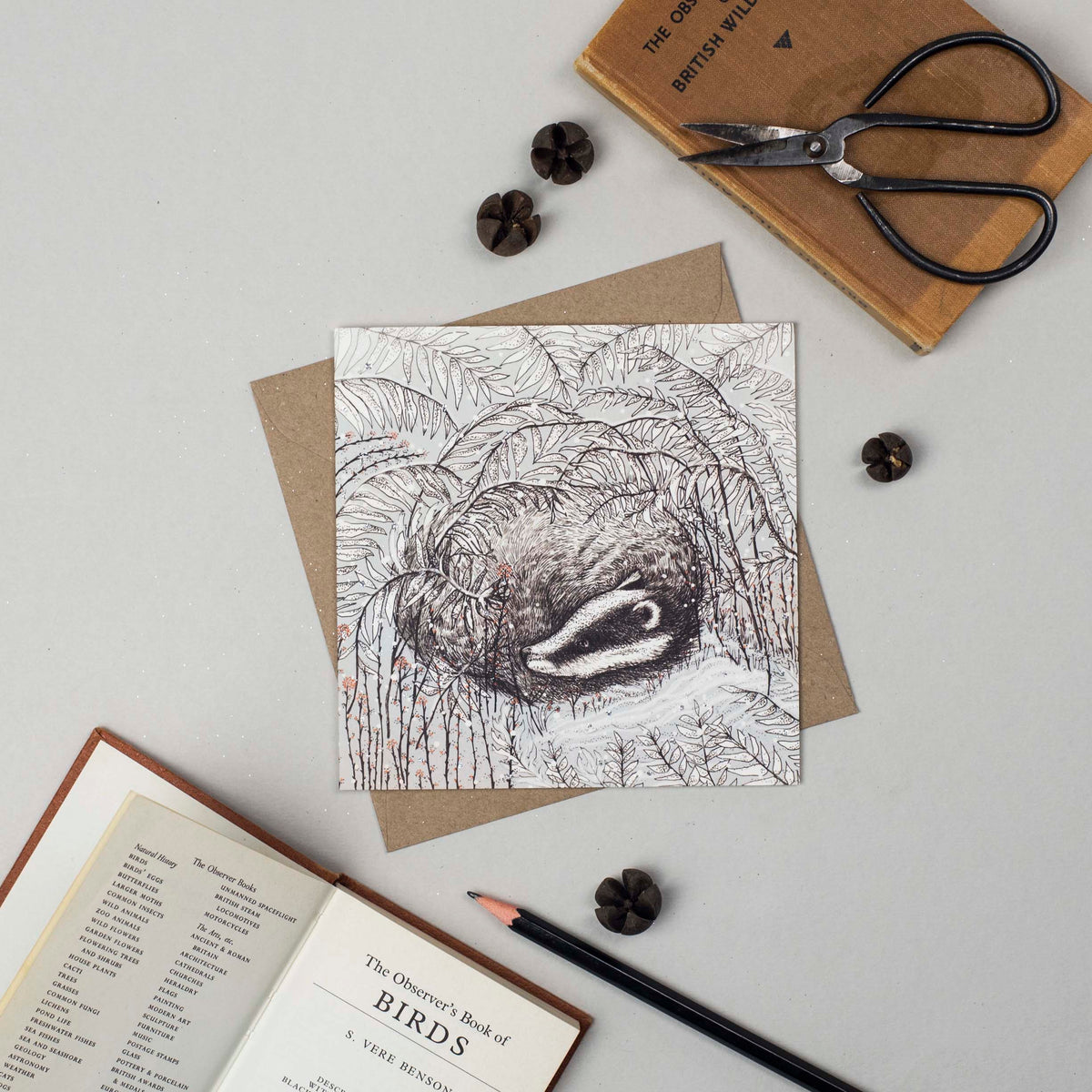 Badger Hand Drawn Wildlife Art Blank Greeting Card