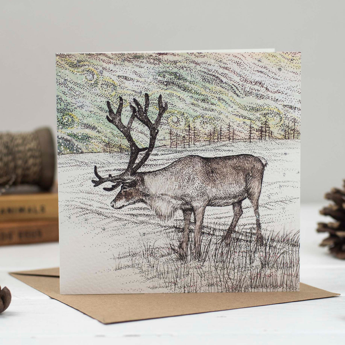 Lapland Hand Drawn Deer Art Blank Wildlife Greeting Card