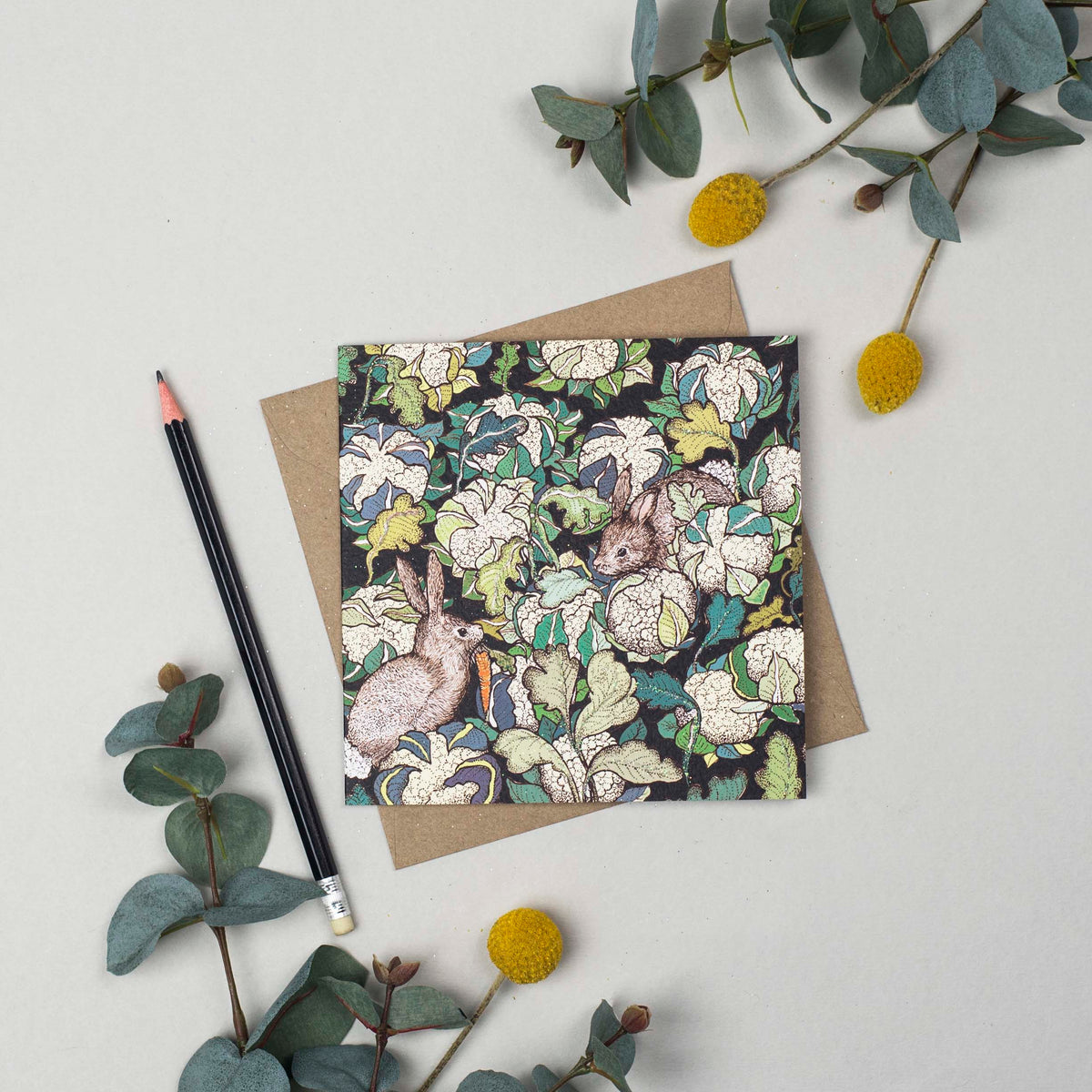 Rabbit Cauliflower Hand Drawn Easter Blank Art Greeting Card