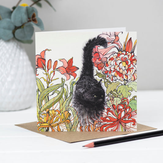 Black Cat Hand Drawn Wildlife Art Blank Greeting Card