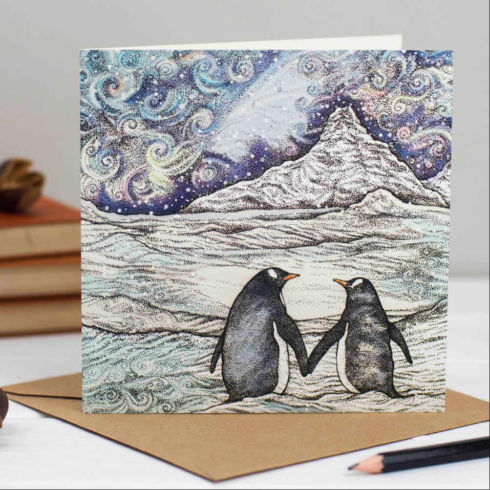Hand Finished Christmas Couples Hand Drawn Mixed Pack Of 10 Blank Cards