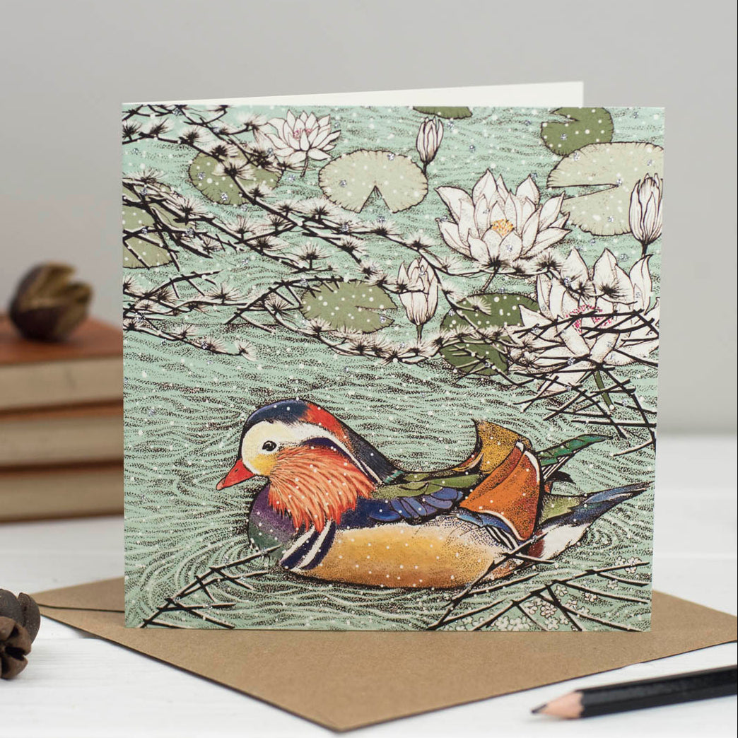 Mandarin Duck Hand Drawn Art Bird Blank Winter Greeting Card