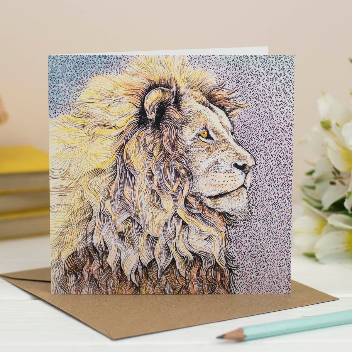 Lion Hand Drawn Art Blank Zoo Safari Cat Greeting Card