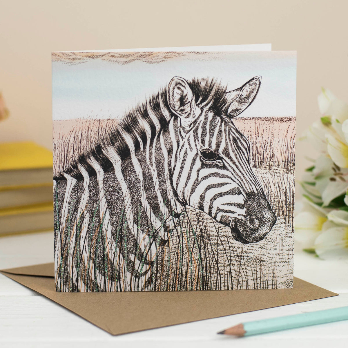 Zebra Hand Drawn Art Blank Greeting Card