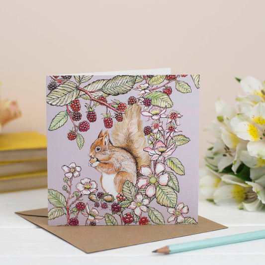 Squirrel Hand Drawn Art Blank Animal Autumn Greeting Card