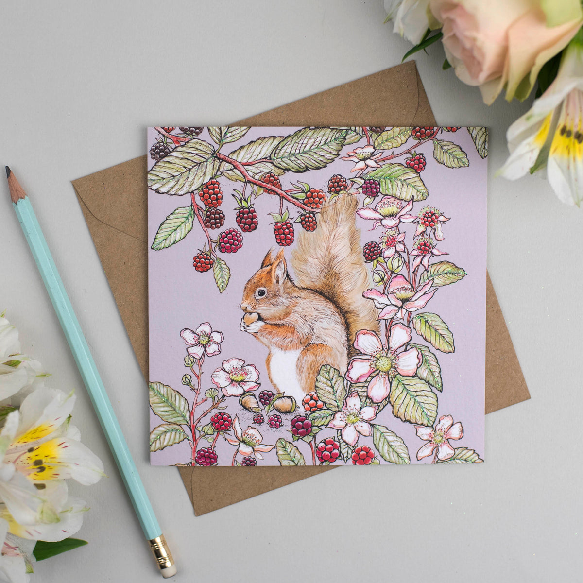 Squirrel Hand Drawn Art Blank Animal Autumn Greeting Card