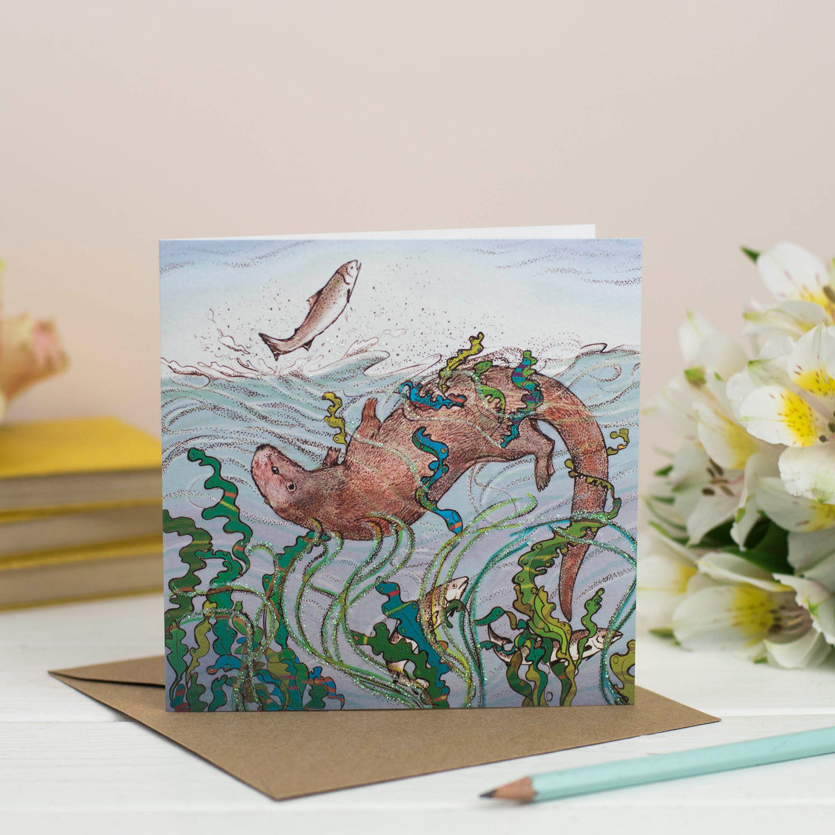 Otter Hand Drawn Art Blank Animal Wildlife Greeting Card