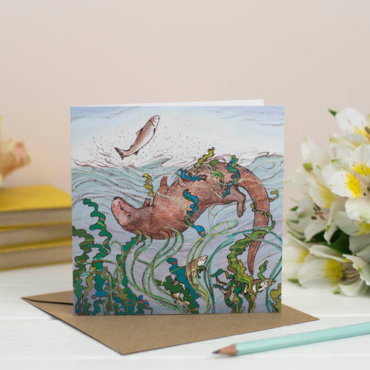 Otter Hand Drawn Art Blank Animal Wildlife Greeting Card