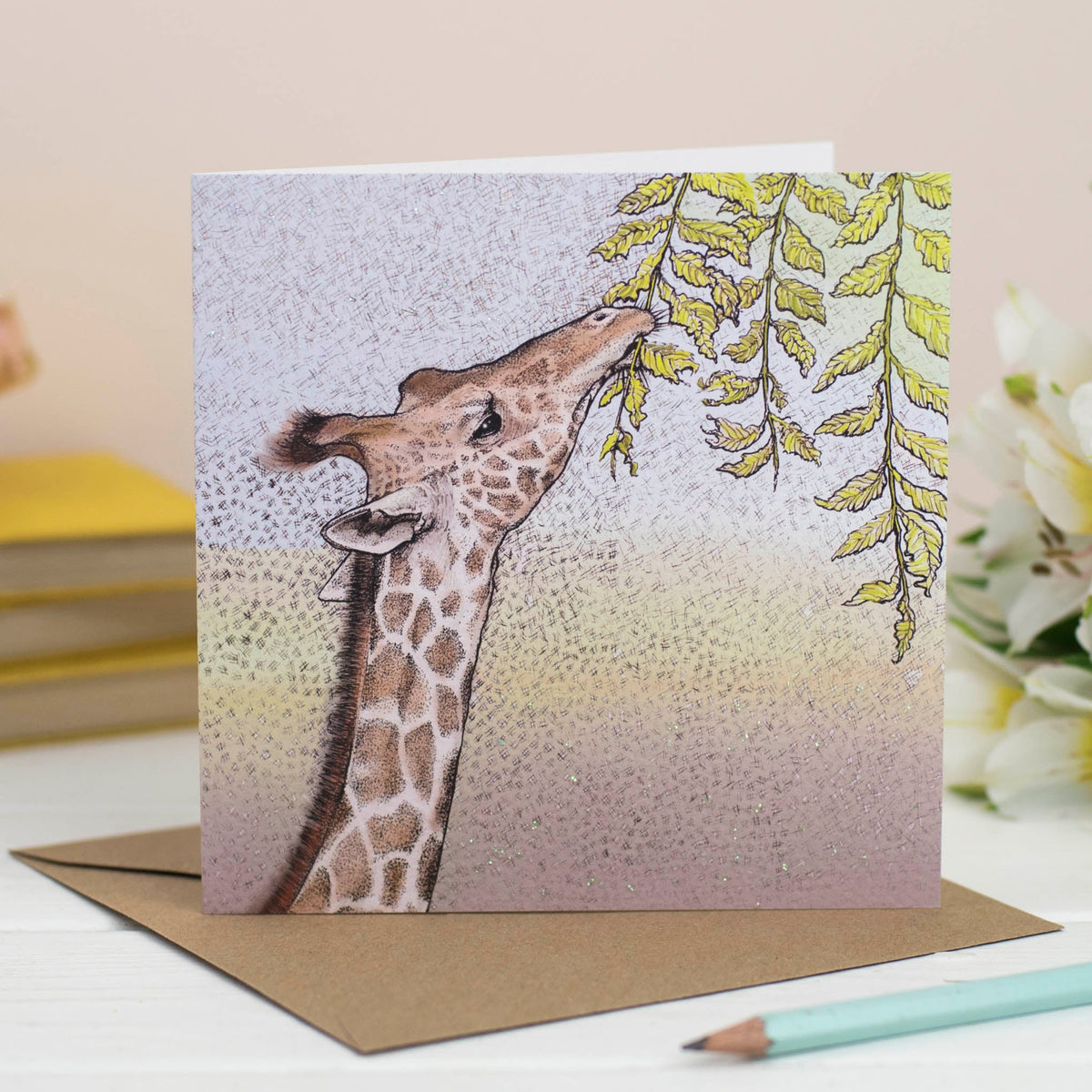 Giraffe Hand Drawn Art Blank Zoo Safari Greeting Card
