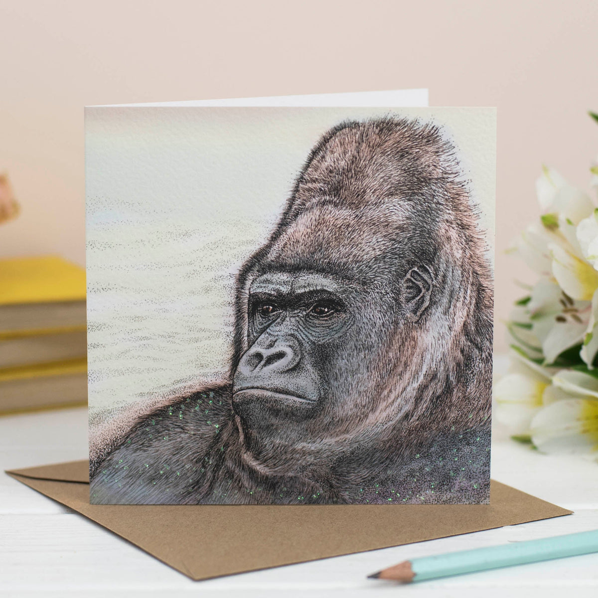 Gorilla Hand Drawn Art Blank Zoo Jungle Greeting Card
