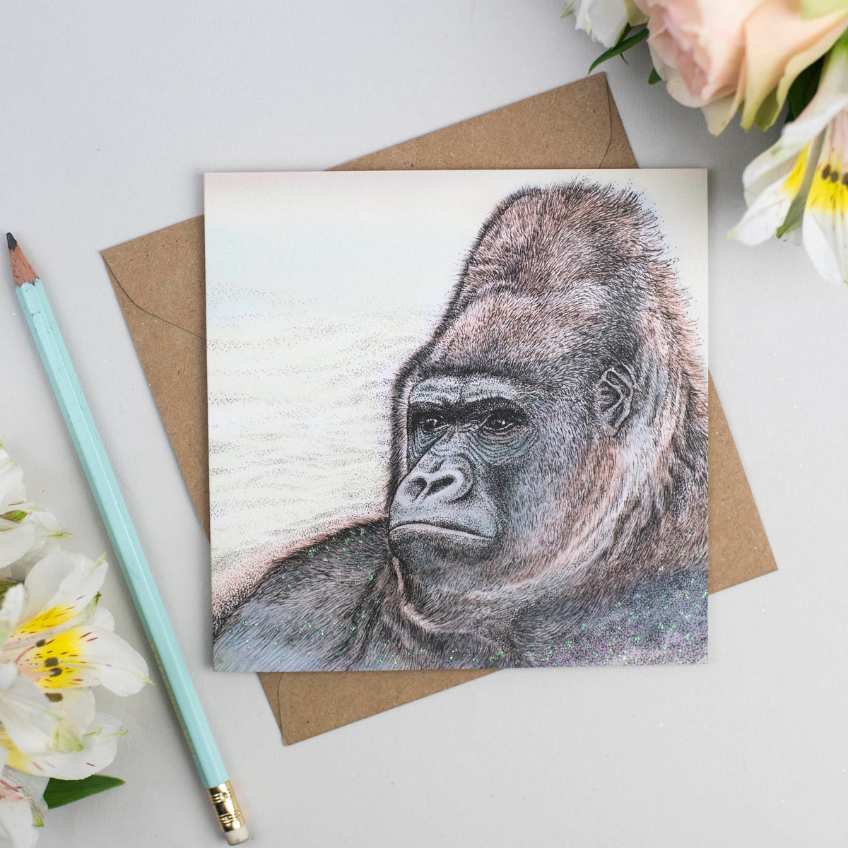 Gorilla Hand Drawn Art Blank Zoo Jungle Greeting Card