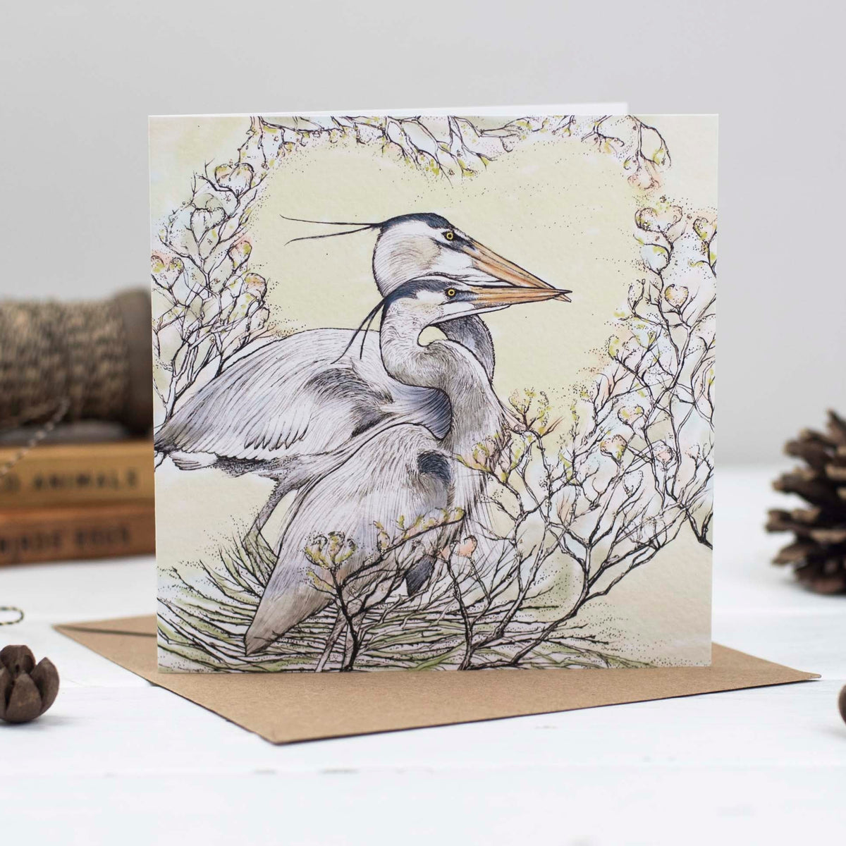 Heron Couple Hand Drawn Art Blank Birds Greeting Card