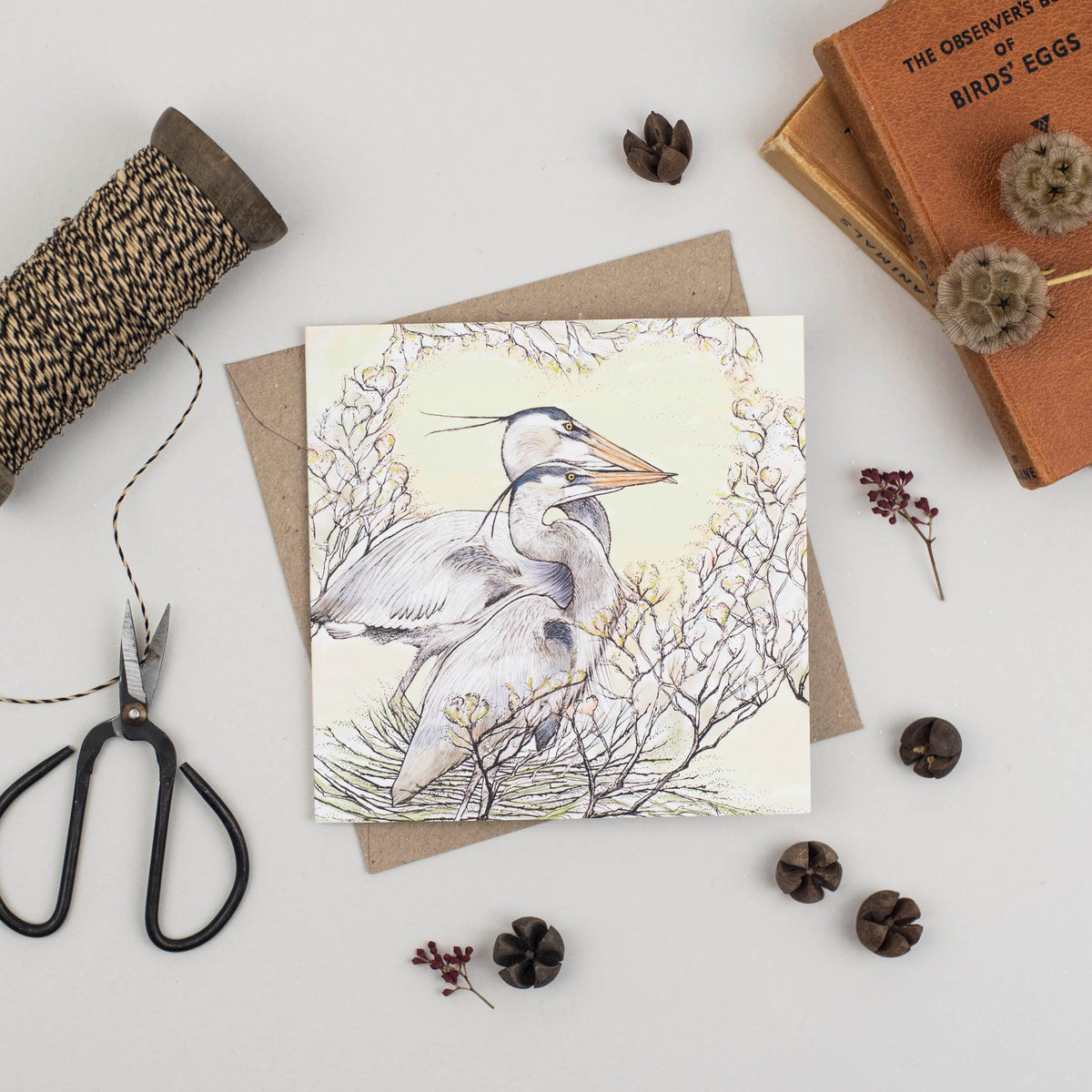 Heron Couple Hand Drawn Art Blank Birds Greeting Card