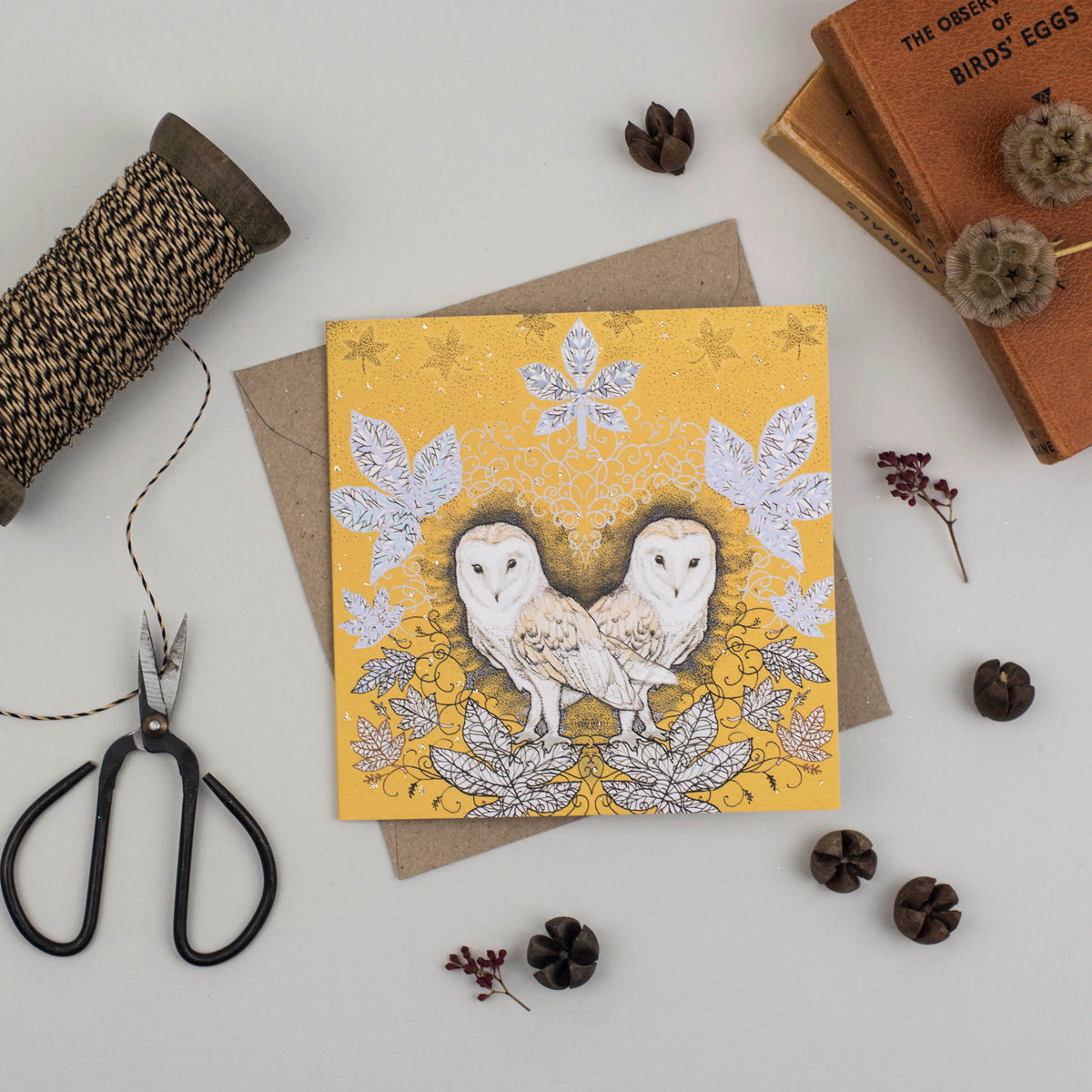 Barn Owls Hand Drawn Wildlife Art Blank Greeting Card