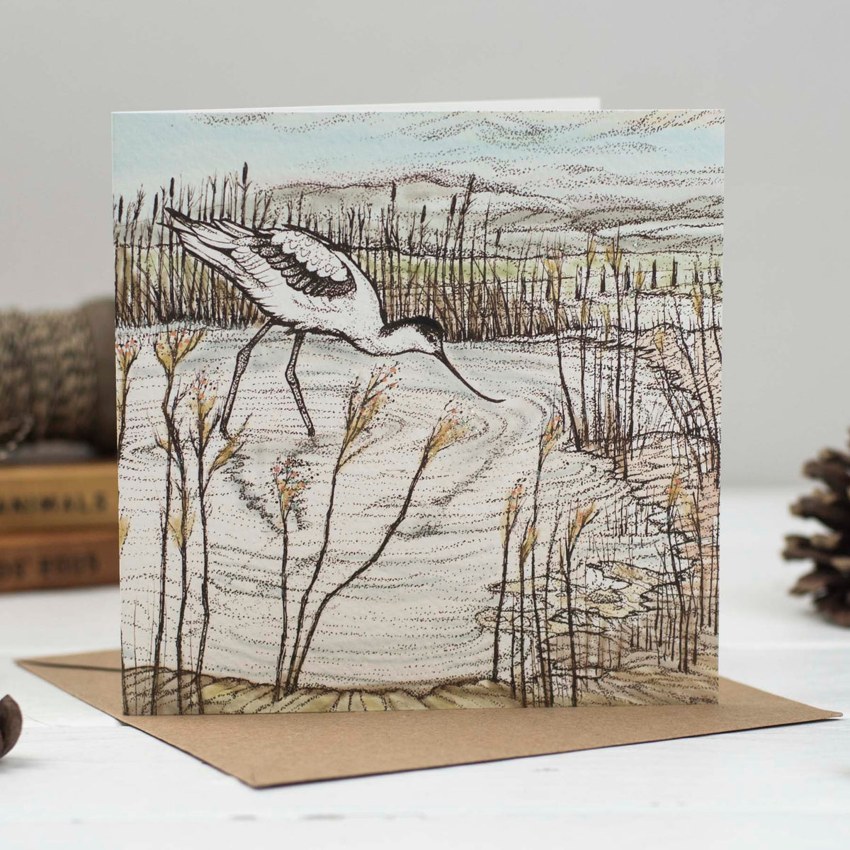 Avocet Hand Drawn Art Wildlife Bird Blank Greeting Card