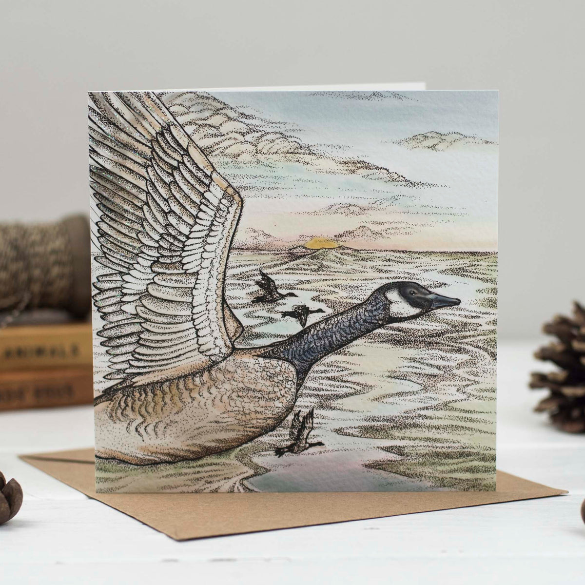 Flying Geese Hand Drawn Art Blank Bird Greeting Card