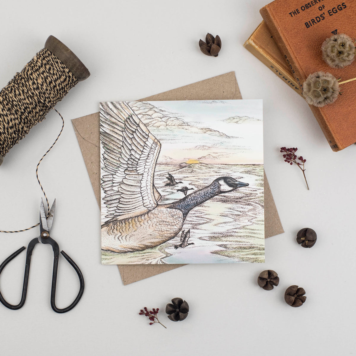 Flying Geese Hand Drawn Art Blank Bird Greeting Card