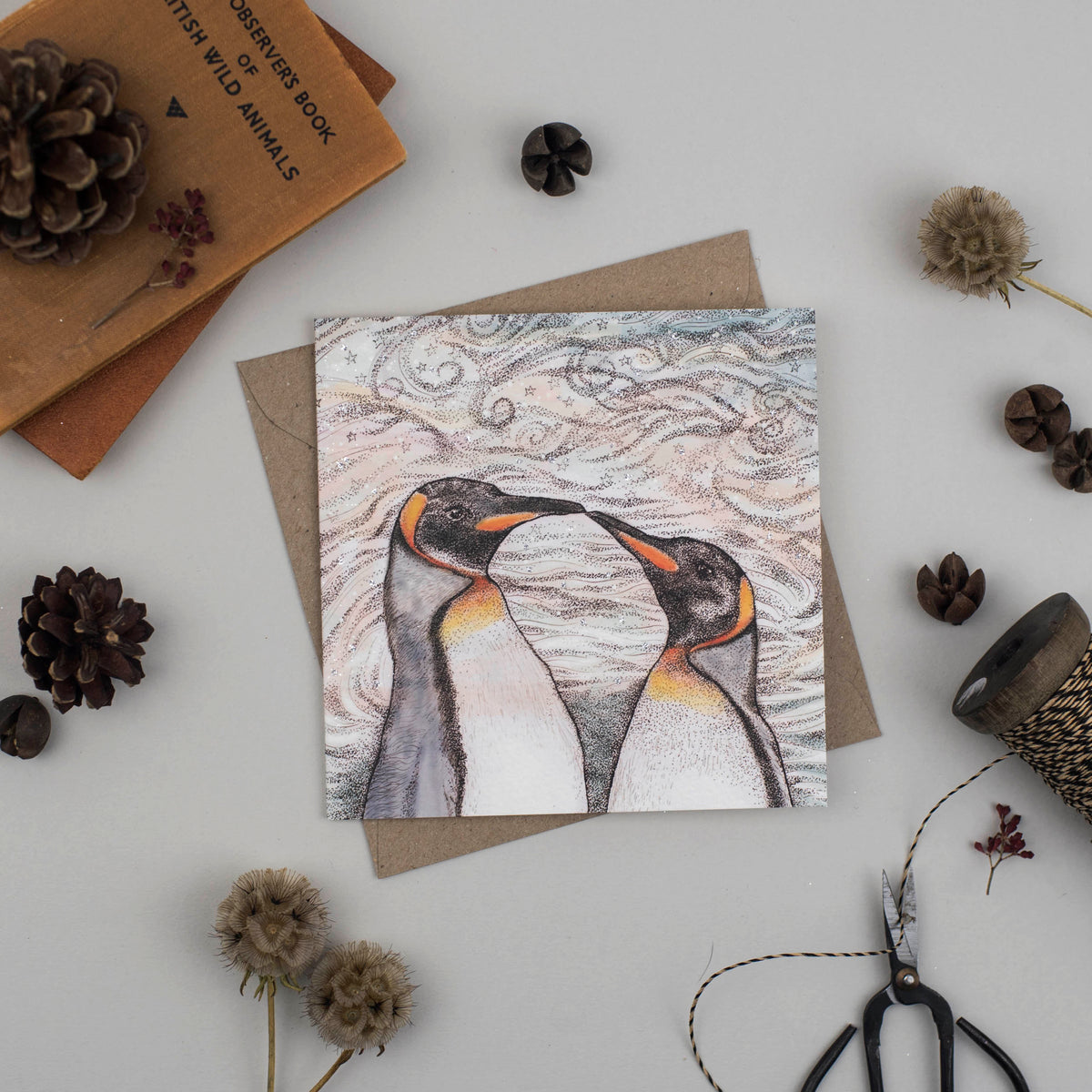 Kissing Penguins Hand Drawn Couple Art Blank Greeting Card