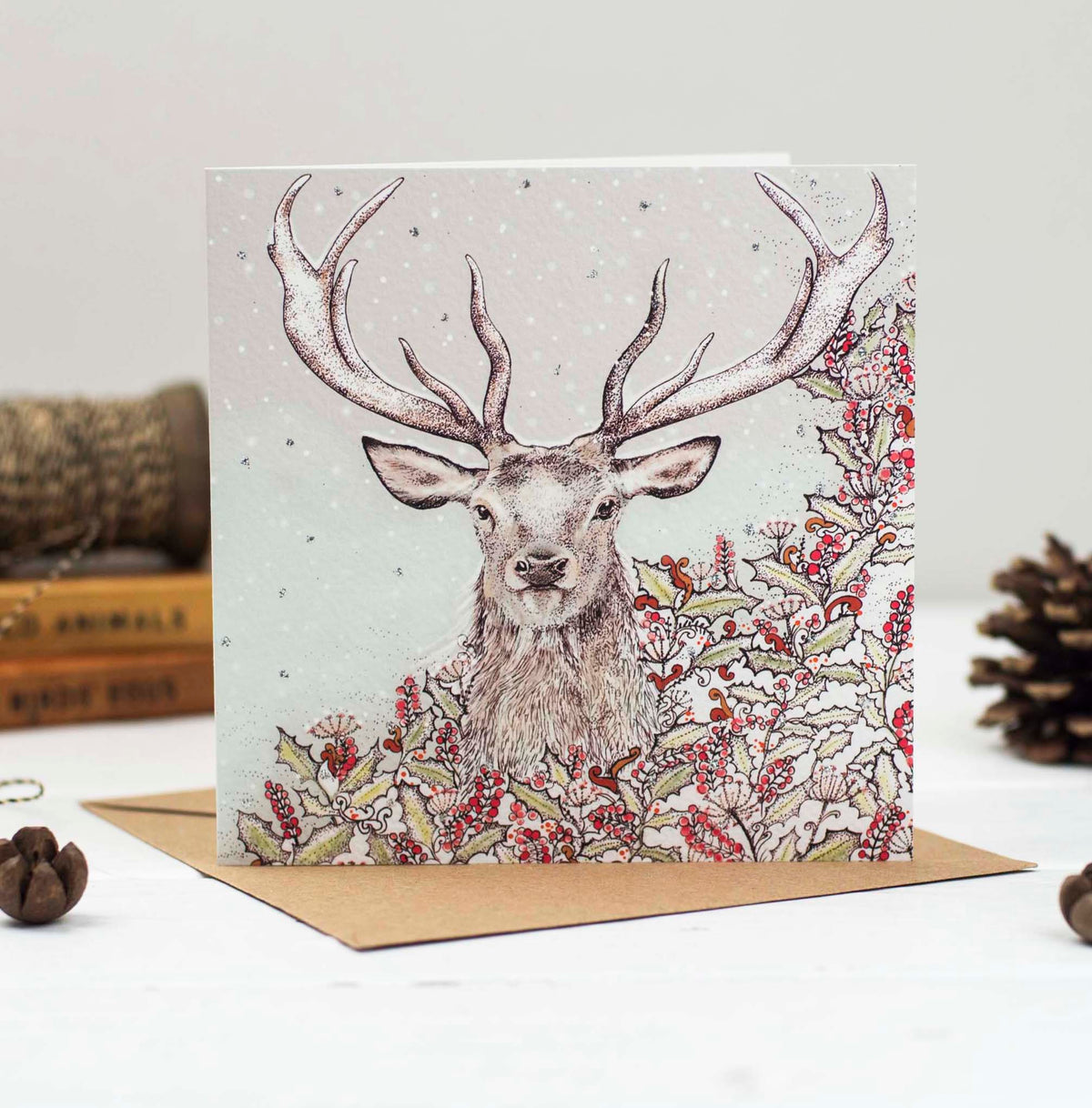 Stag Head Hand Drawn Deer Christmas Blank Art Greeting Card