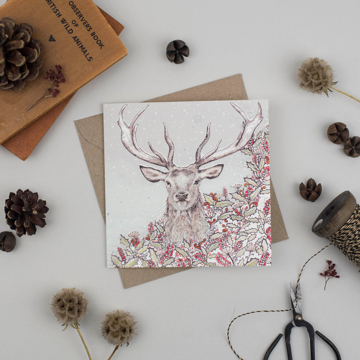 Stag Head Hand Drawn Deer Christmas Blank Art Greeting Card