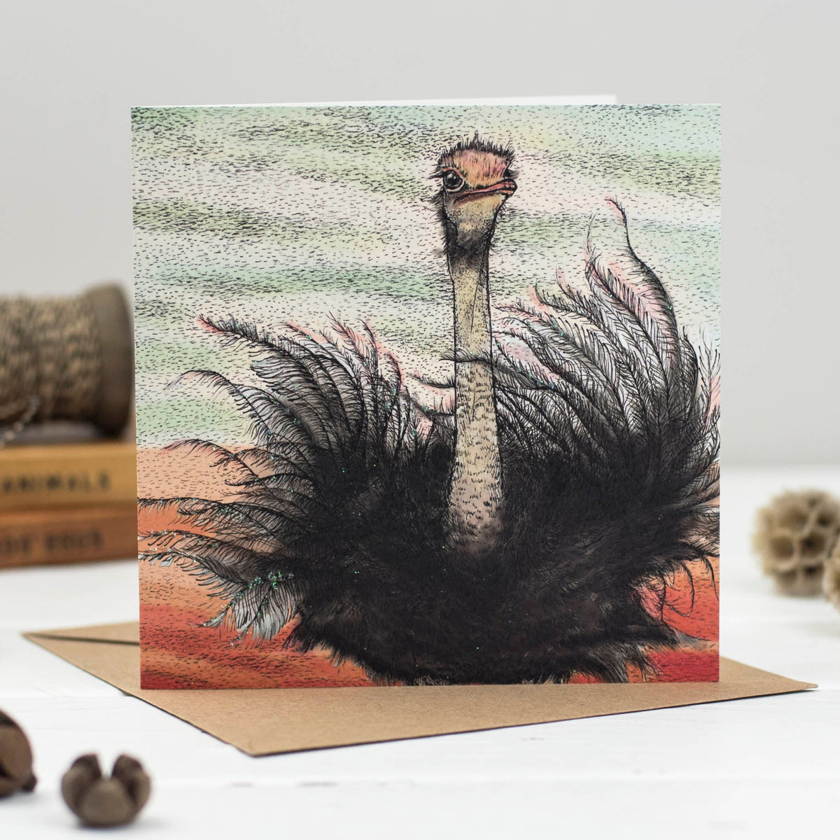 Ostrich Hand Drawn Art Bird Safari Zoo Blank Greeting Card
