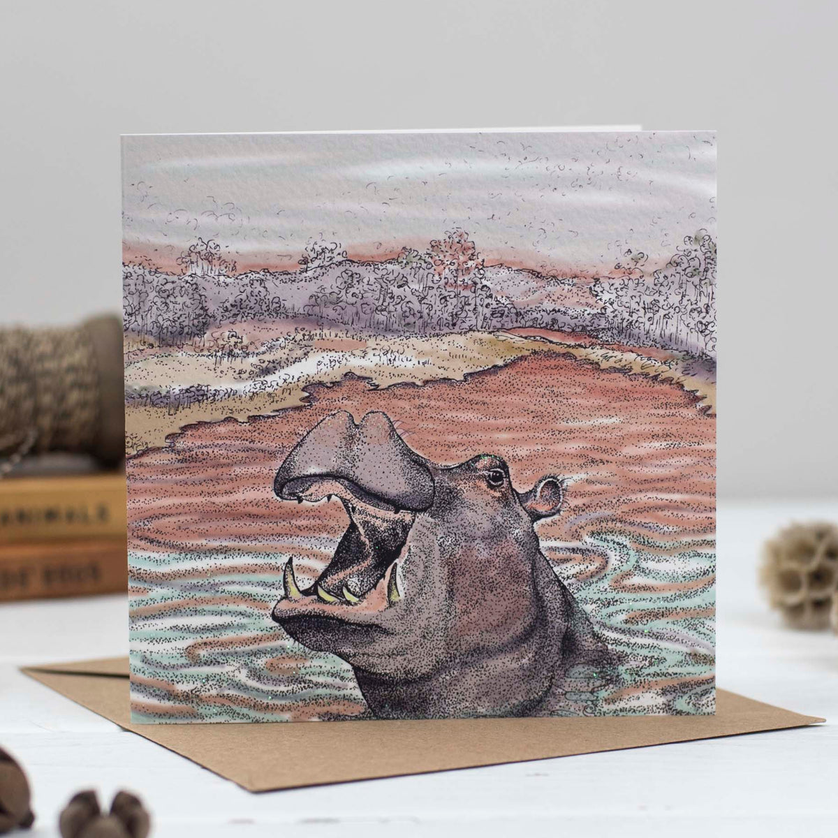 Hippopotamus Hand Drawn Art Blank Safari Zoo Greeting Card