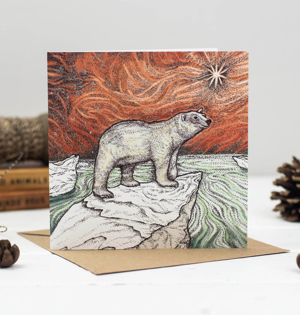 Polar Bear Hand Drawn Art Blank Christmas Greeting Card