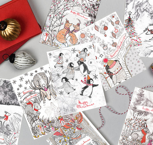 Snowy Wildwood Hand Finished Mixed Pack Of Eight Blank Christmas Cards