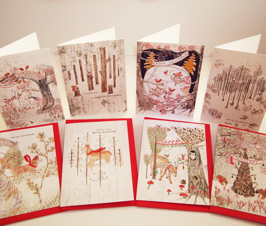 Hand Finished Wildwood Mixed Pack Of Eight Blank Christmas Cards